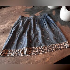 LOFT Dusty Blue Floral Print Boho Linen Mini Skirt w/ Pockets size M medium